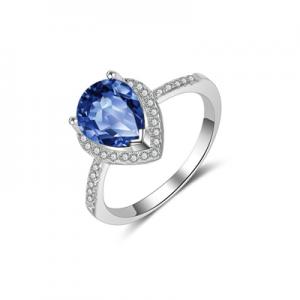 JZ116 Sterling silver drop shape blue sapphire cz ring